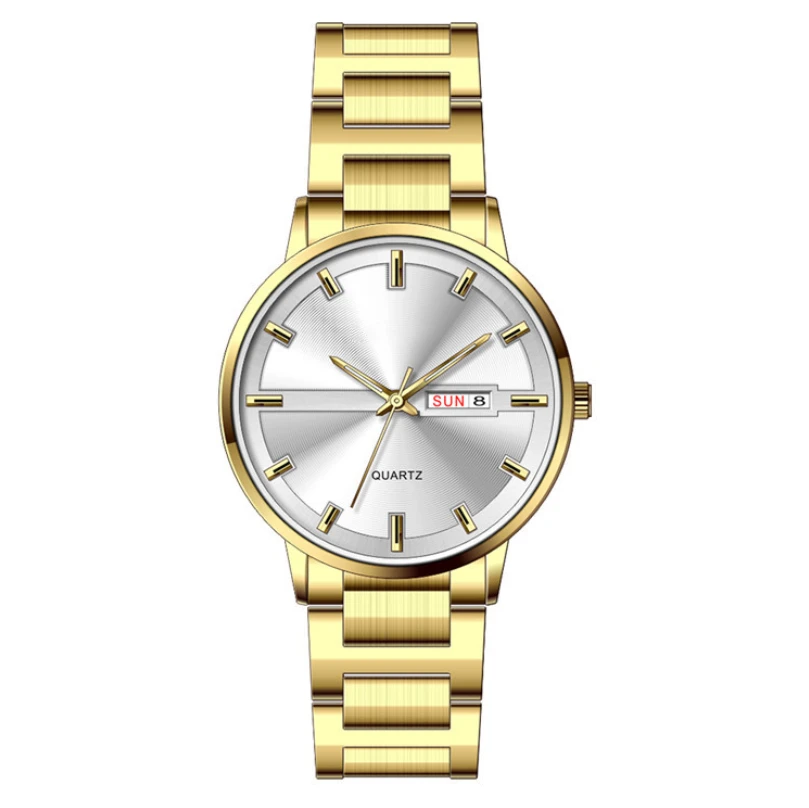 Fashion Style Dual Calendar Date Gold Classic Lobor Quartz Watch