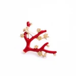 Fashionable Design Bridal Hair Rhinestone Brooch Pin, Wholesale Glass Zinc Alloy Charm Women Flower Red Enamel Branch Brooch