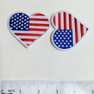 Flag Heart Shape Iron On Sew On Cloth Embroidered Patches