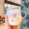 Flower ceramic lid glass cute handle with spoon juice cup business office flower tea cup