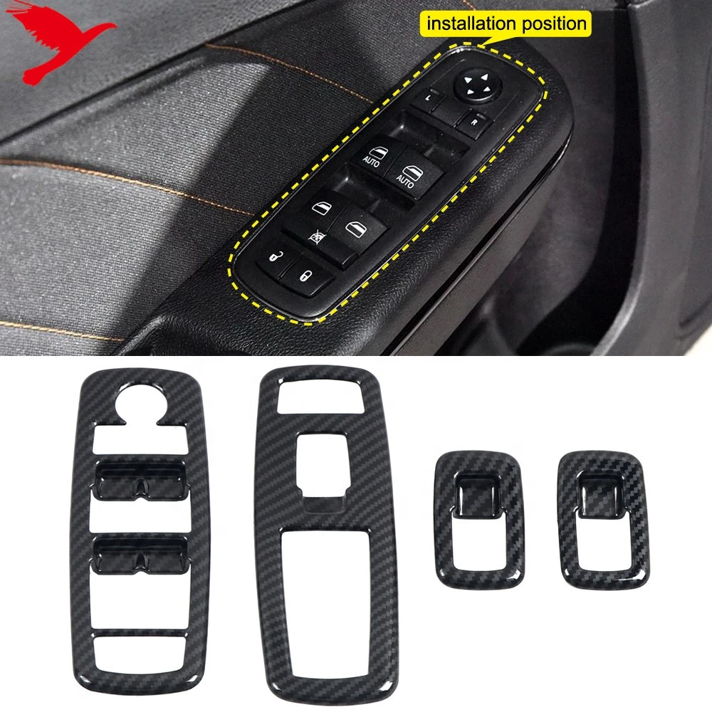 For Dodge Charger 2011-2020 Car Accessories Window Switch Control Panel Cover Trim ABS Carbon Fiber Grain 4pcs (Not Fit RHD)
