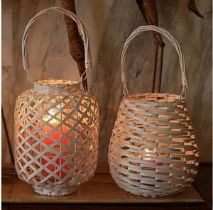garden and home decorative wicker woven rustic candle lantern with glass hurricane
