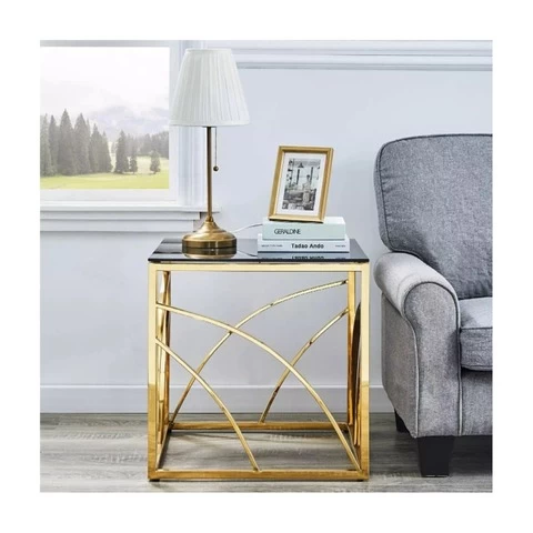 Gold side table top glass end table set stainless steel coffee table