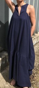 Gorgeous Women Fashion Long Linen Wear Blue Maxi Dress Elegant Maternity Clothing