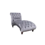 GREY VELVET TUFTED and leather LOUNGER CHAIR