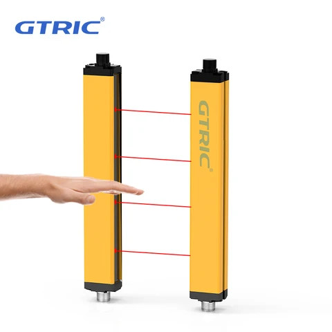 GTRIC safety light curtains 4 optical axis 20mm pitch Invisible beam industrial infrared NPN PNP NC 12-24v DC area safety sensor