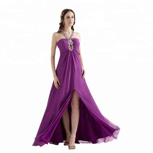 Halter Purple Chiffon Long Bridesmaid Dresses