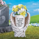 Hand painted garden decor resin angel wings memorial flower cemetery vases
