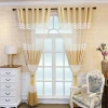 High-end Chinese custom semi-blackout gauze curtains, yellow gray red French window sheer curtains