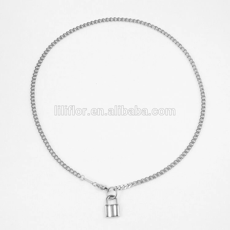 High Quality 18K Gold Plated Stainless Steel Thick Chain Lock Pendant Necklace P203077
