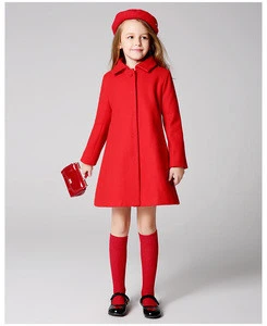 high quality Christmas childrens long coats girls boutique clothing kids winter woolen coat for wholesale