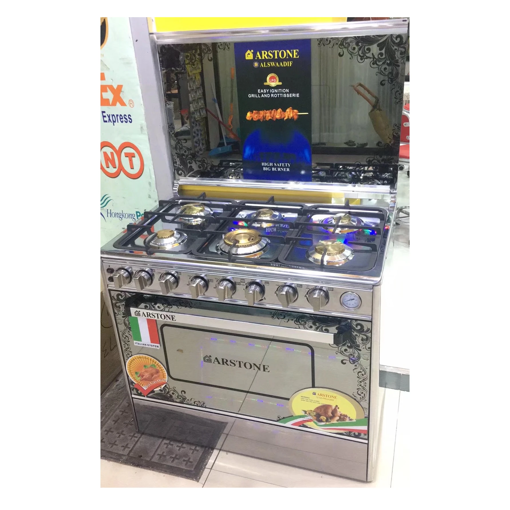 High quality long duration time kitchen freestanding 4 burner 2 hot plate stove with electric oven