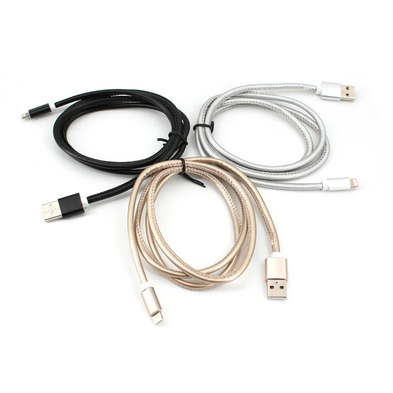 high quality low cost fashion 1m Leather data sync charging l USB cable fast usb charging cable