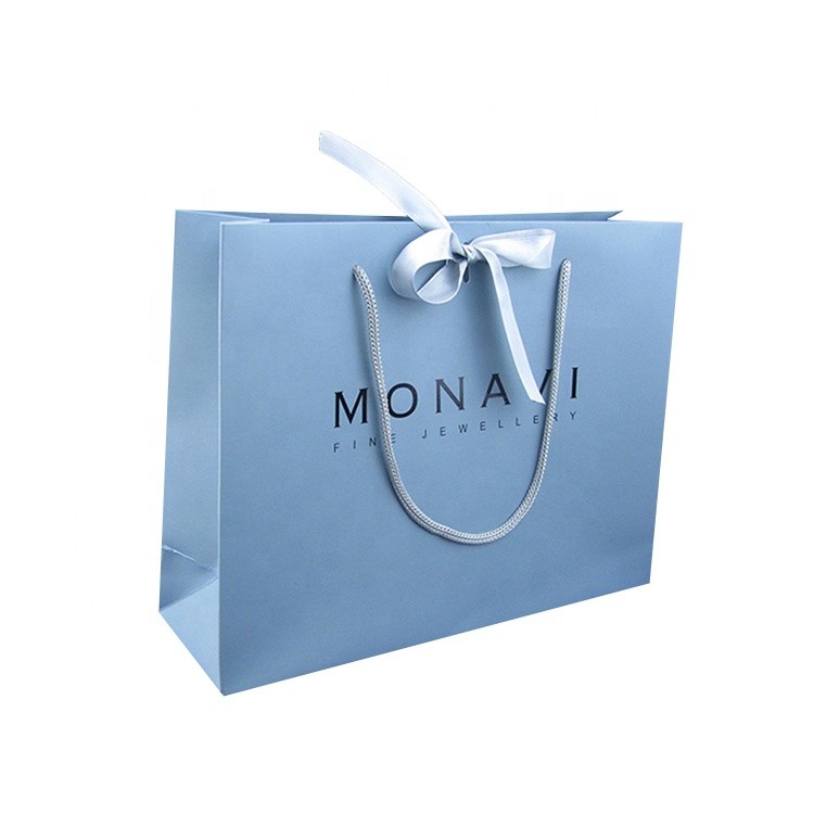High Quality Luxury Accept Customised Logo Gift Carry Paper Shopping Bags With Bow Tie Ribbon Handle