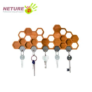 Honeycomb Magnetic Key Holder For Wall Mount And Decorative Wooden Storage Rack
