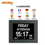 Hot sell desk wall mount Digital time Day calendar Clock 8 inch with 5 alarms and 3 reminders for memory loss people