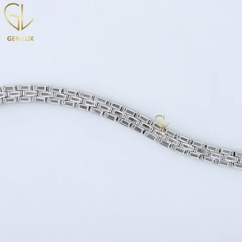 Hot Selling New Design 925 Silver 3 Row Baguette Cut Moissanite Diamond Tennis Bracelet Fine Jewelry Unisex Bracelets
