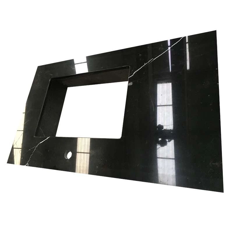 Hotel Black Marble White Vein Vanity Top Attached Apron
