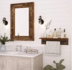 Industrial Metal Wall Mounted Pipe Bathroom Shelves with Towel holder and Removable Hooks Kitchen Stroage Holders Racks
