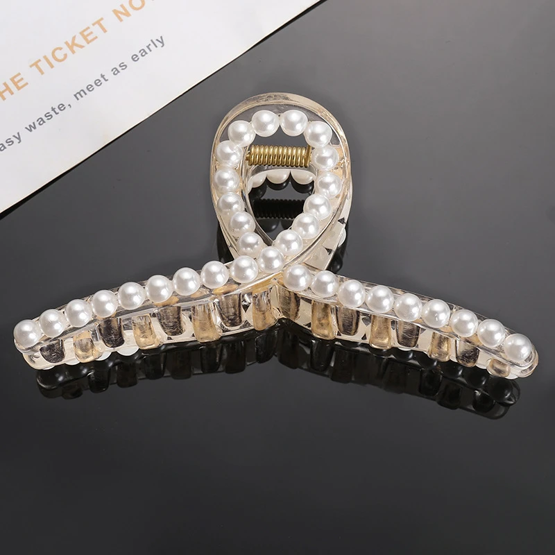 Ins popular Hair Claw Clip for Women Large Pearl Jaw Fashion Pearl Plastic Hair Catch Clips Barrette