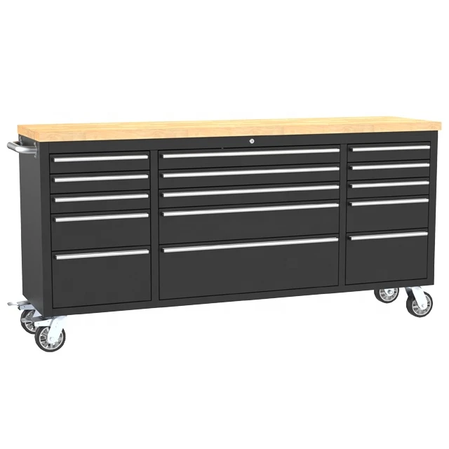 JZD Garage Workshop Sturdy Rolling 15 Drawer Workbench With Wheels Metal Tool Cabinet 72 Inch