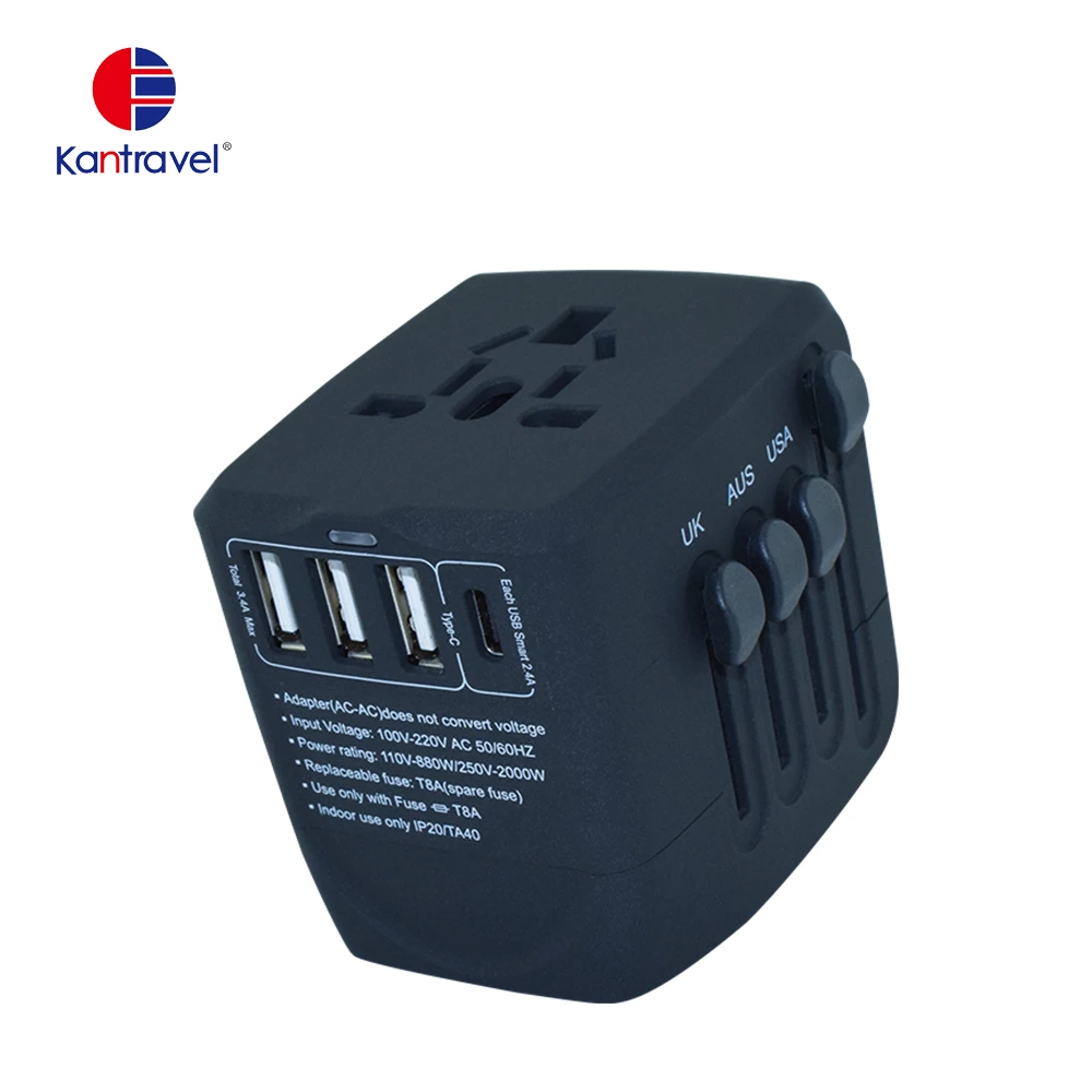 Kantravel All in One wholesale USB socket electric USB plug for US/AUS/EU/ UK with Surge protector 5V 5.1A USB charger
