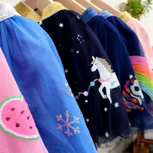 Kids Girl Skirt Unicorn Sequin Skirt Wholesale Kids Tutu Princess Dress Children Cute Rainbow Rabbit Pink Unicorn Tutu Skirts