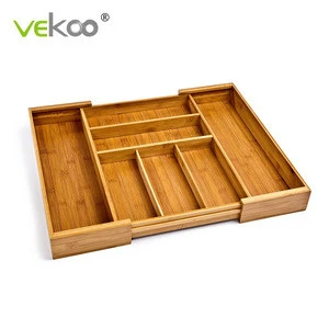 Kitchen Accessaries Multi-Functional Drawer Expandable Cutlery Bamboo Drawer Organizer Cutlery Tray Bamboo Storage Box