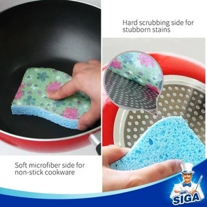 Kitchen helper heavy duty Bulk cellulose sponge with blue scrub scouring pad size 10x6.5x2.5 cm 2pk