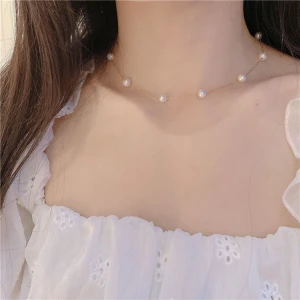 Korean jewelry fashion freshwater pearl necklace gold Chain bead necklace minimalist jewelry classic choker necklace