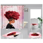 KT Wholesale African Women Shower Curtain with Non-Slip Rugs Toilet Lid Cover and Bath Mat Rug Bathroom 3d shower curtains Sets