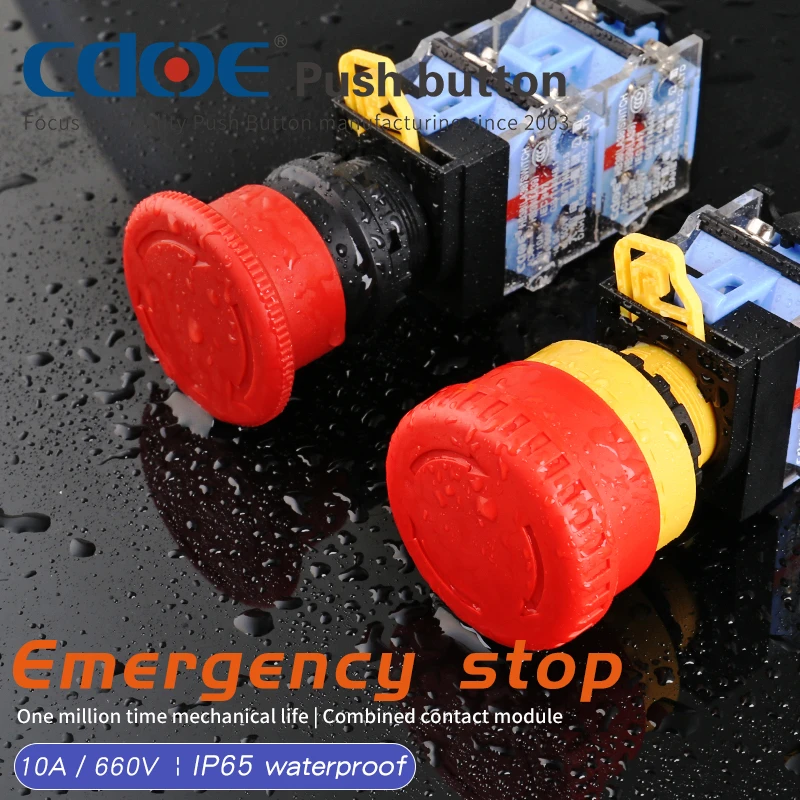 la38 series mushroom red push button nc 22mm rotate latching waterproof emergency stop switch