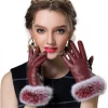 Ladies Luxury Warm Mitten Winter Rabbit Fur Cuff Touchscreen Gloves Wrist Soft Nappa PU Leather Glove