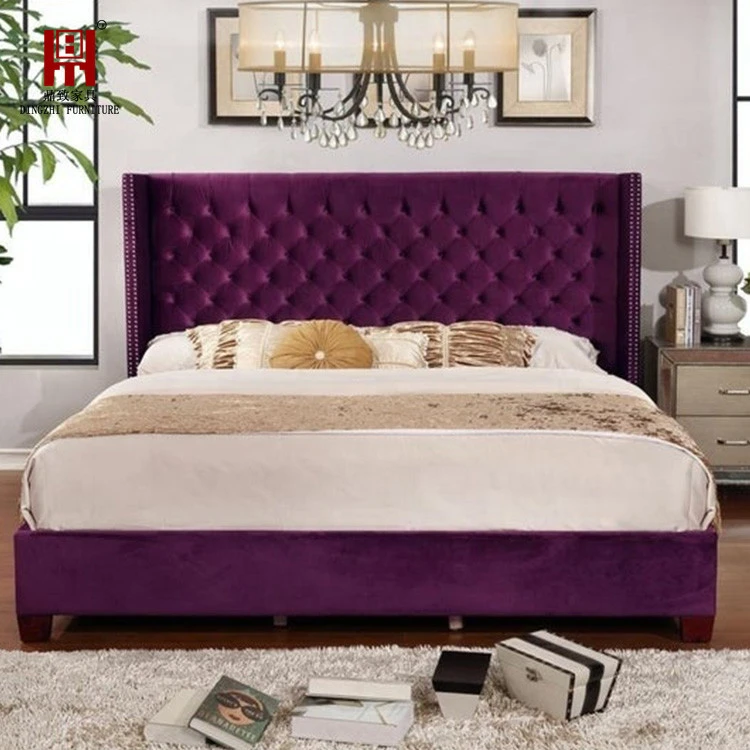 Latest Design Slat Support Tufted Headboard King Size Queen Size Bed