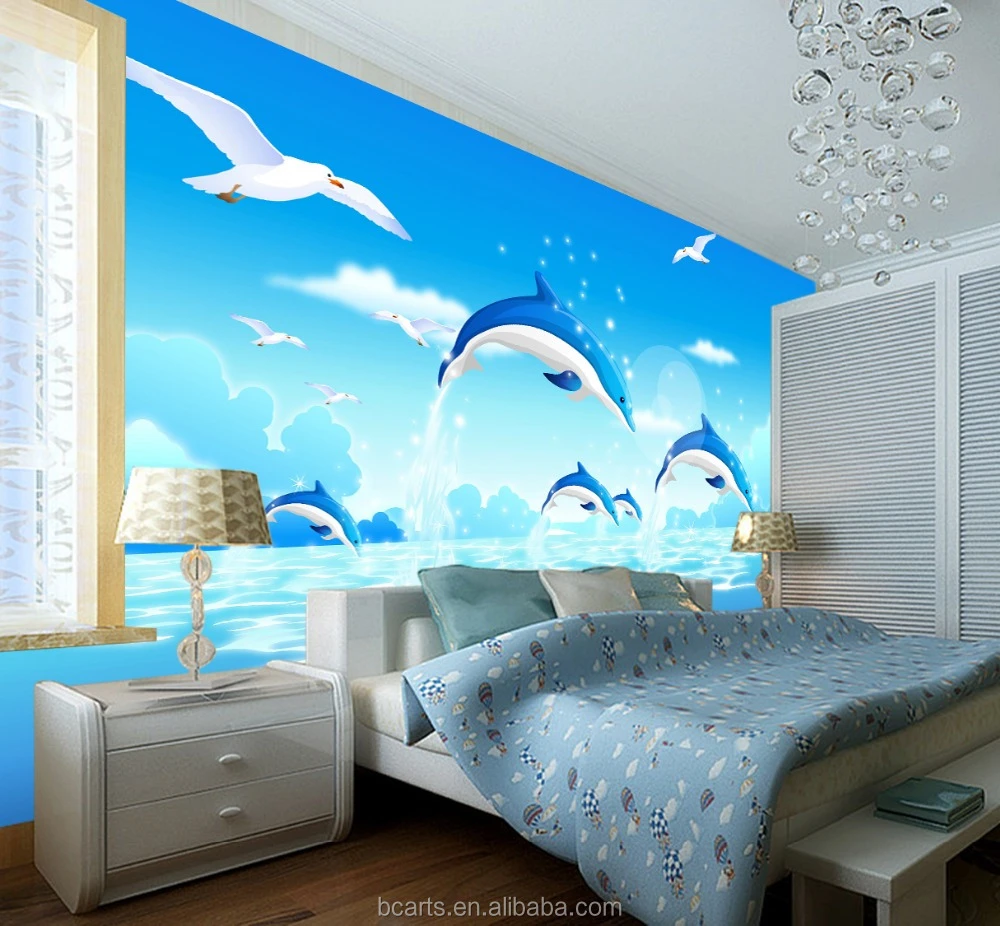 Living room decor custom photo cute dolphin animal picture 3d wall murals wallpaper