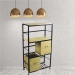 Living Room Furniture Bookcase Industrial Metal Frame Rack MDF Wooden Cabinet Book Shelf Home Bookshelf