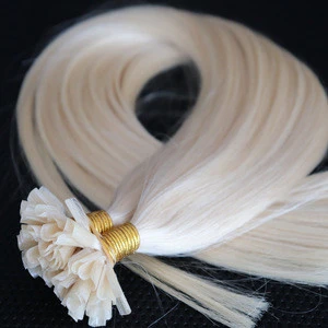Long length blonde color hot fusion keratin tip pre bond hair extensions, virgin russian hair white color