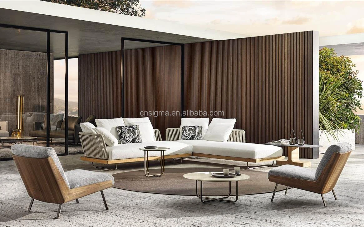 Luxury outdoor teak sofas sectionals UV-protection rope garden sofa set