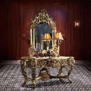 Luxury wholesale classic furniture gold leaf gilding console table and mirror