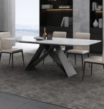 Marble top black steel dining table /  XT dining table
