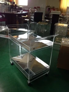 Mirrored Lucite Bar Cart,Acrylic Serving Trolley