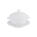 Modern design household used white tureen set / porcelain and ceramic soup tureen with tray