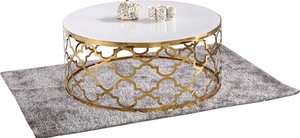 Modern Furniture Table Tempered Glass Top Modern Coffee Table Gold Round Design Marble Top Table