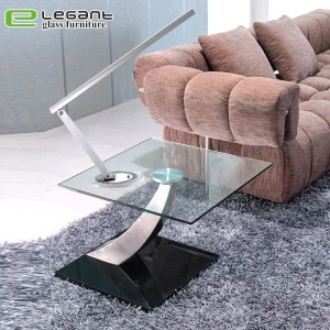 Modern living room furniture luxury stainless steel glass coffee table / C shape glass side table