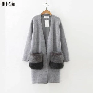 MOLI Custom Knit Sweater Real Rabbit Fur Pocket Woolen Sweater Designs For Ladies