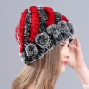 Multi-colored rex rabbit fur hat women&#x27;s winter hat with elastic round cap