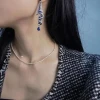 National Style Retro Satin Earrings for Women Gold Plated Blue Green Niche Design with Senior Sense for Weddings