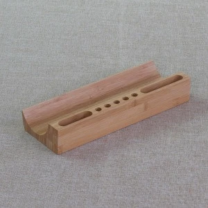 Natural Bamboo Desktop Storage Box, Stationery Wood Pen Holder, 7 Slots Mobile Phone Stand Desk Organizer