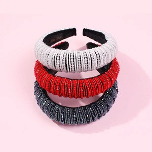 New Arrival Colorful Baroque Full Bead Headband For Women Luxury Shiny Padded Red Black White Headband Hair Accessories