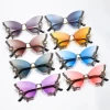 New Coming Wholesale Luxury Rimless Sunglasses for Women Butterfly Diamond Sun Shades Glasses Rhinestone Sunglasses